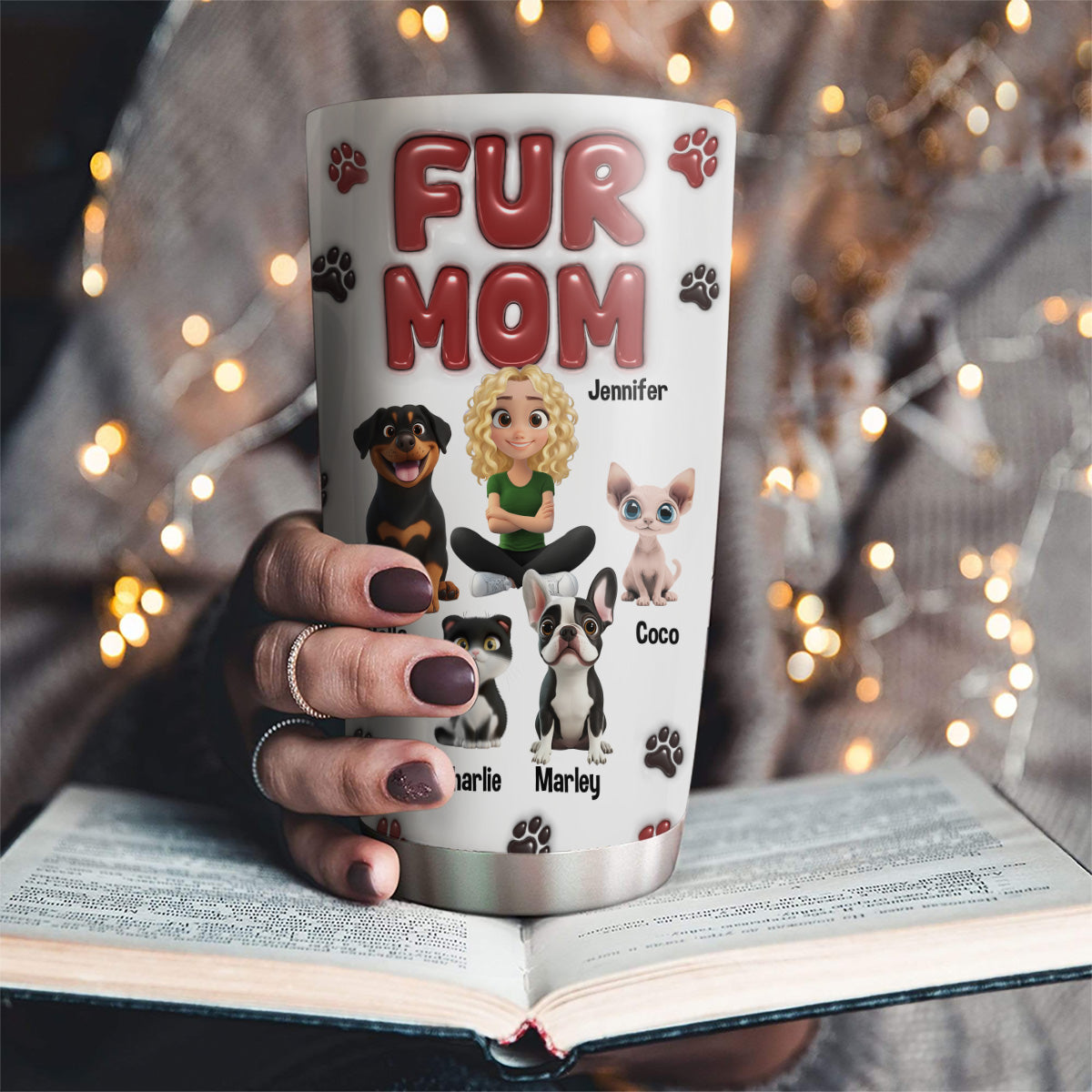 Lovely Fur Mama - Personalized Custom 3D Inflated Effect 20oz Stainless Steel Tumbler for All Occasions