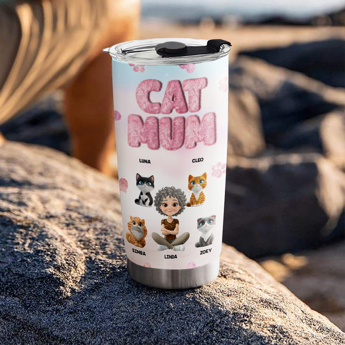 Fluffy Cat Mom - Personalized Custom 20oz Double-Walled Vacuum Insulated Tumbler