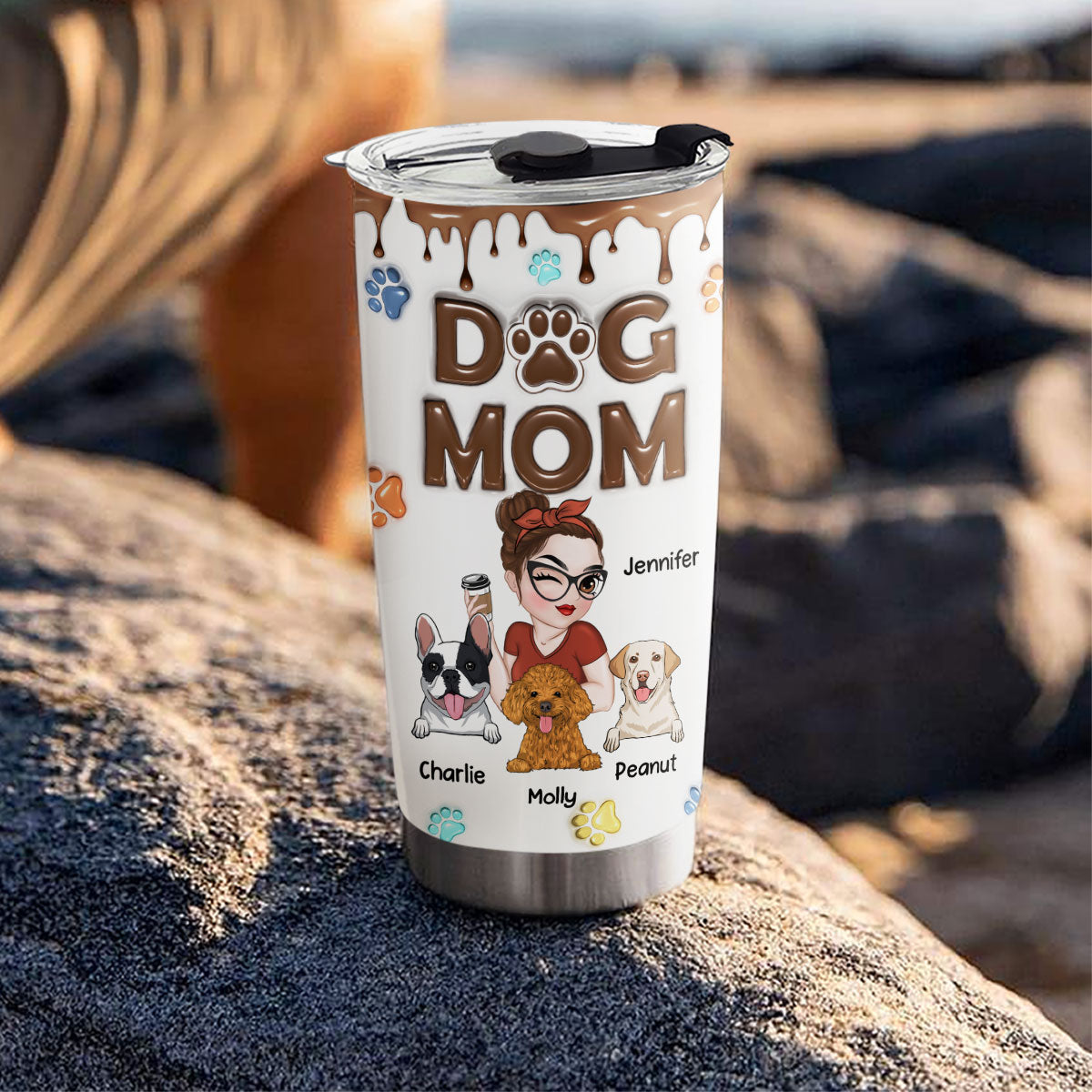 Adorable Dog Mom - Personalized Custom 3D Inflated Effect 20oz Stainless Steel Tumbler for All Occasions
