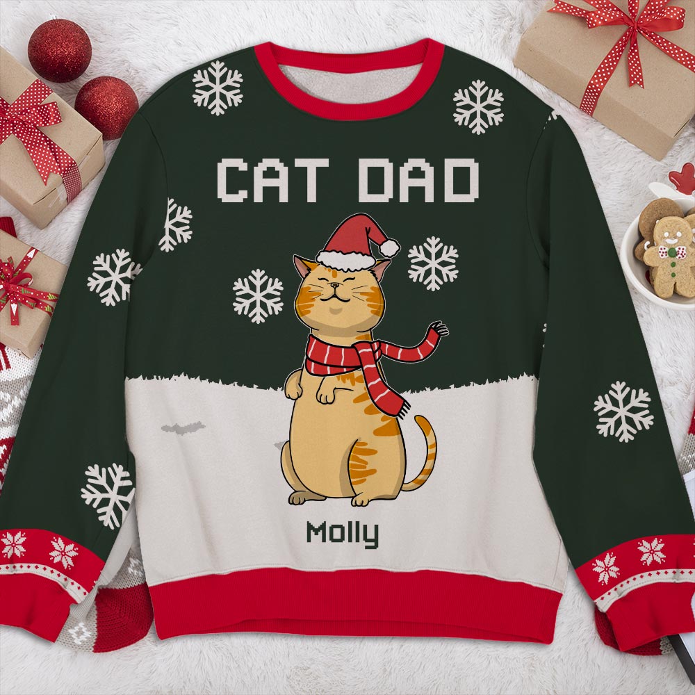 Chilling Cat Dad Mom - Personalized Custom All-Over-Print Unisex 8.8 oz Polyester Blend Sweatshirt for Pet Lovers