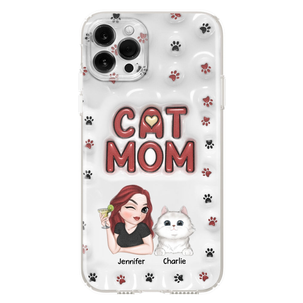 Adorable Cat Mom Personalized 3D Inflated Effect Custom Phone Case for Smartphones