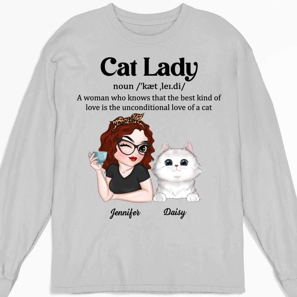 Exclusive Personalized Custom Long Sleeve Cat Lady Definition T-shirt for Pet Lovers