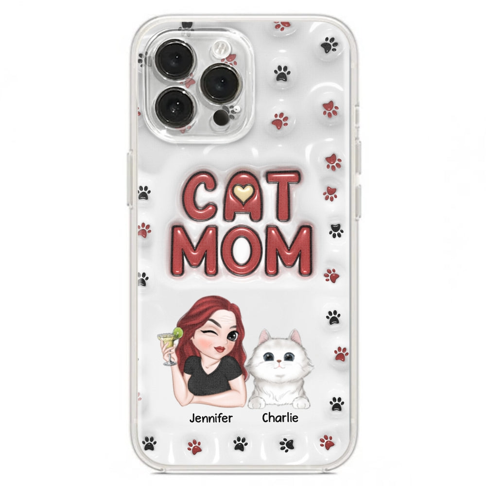 Adorable Cat Mom Personalized 3D Inflated Effect Custom Phone Case for Smartphones