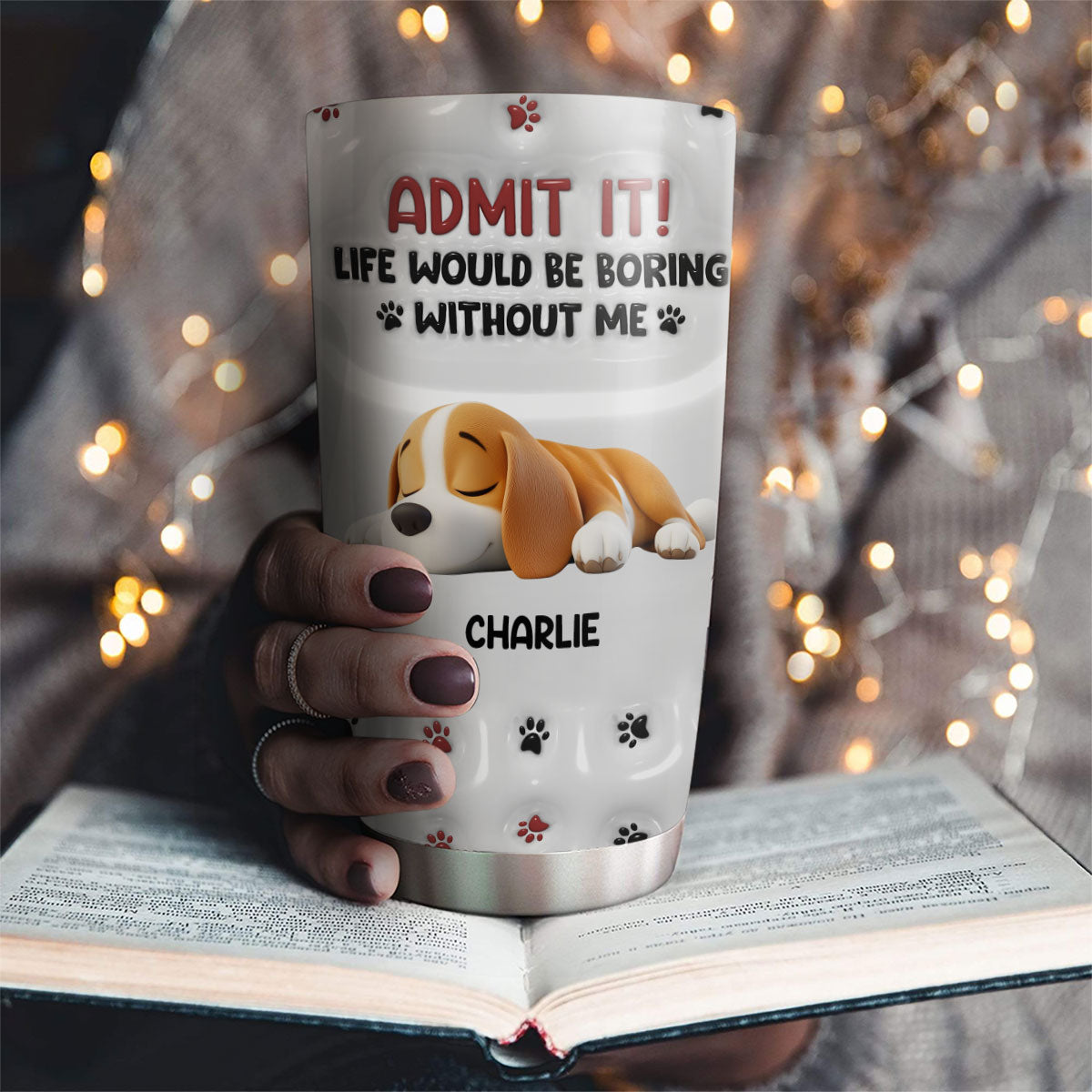 Adorable Dog Baby - Personalized Custom 3D Inflated Effect Stainless Steel Tumbler with Long - lasting Temperature Retention