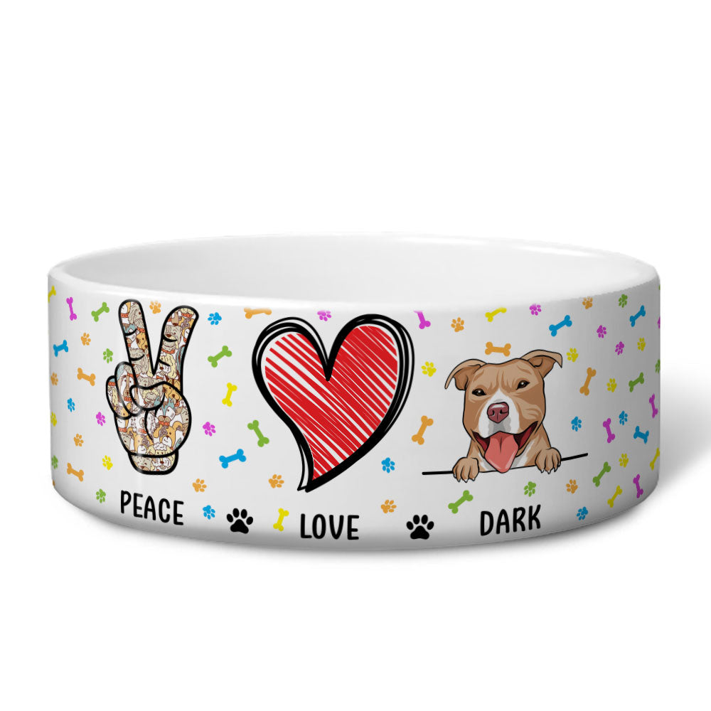 Customizable Peace Love Dog Personalized Pet Bowl - USA Printed