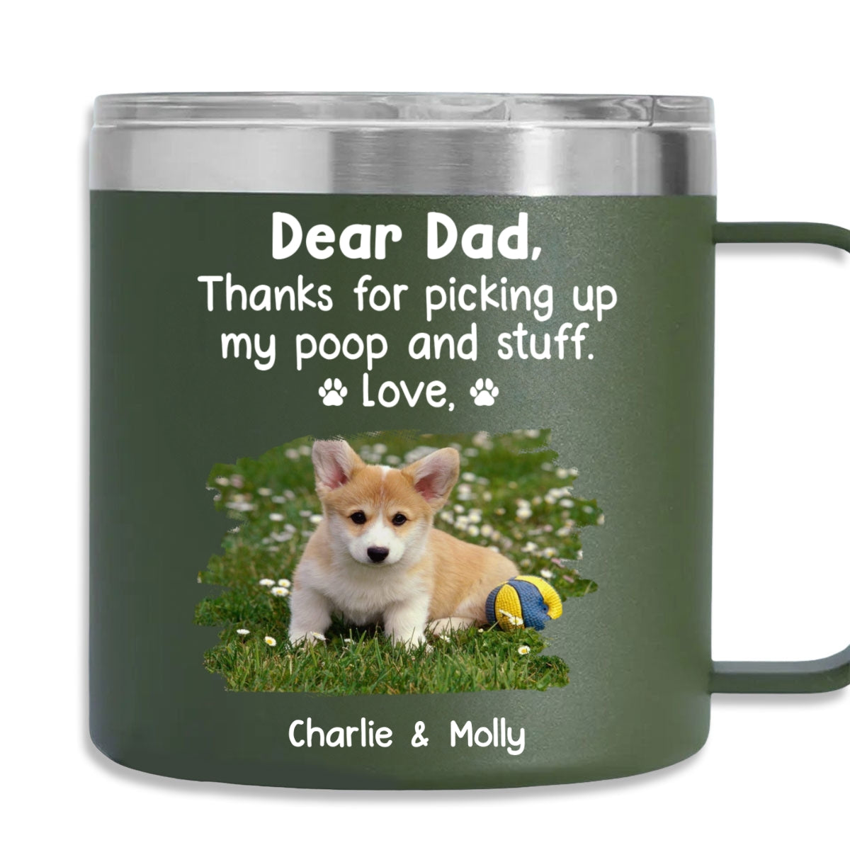 Personalized 14oz Stainless Steel Tumbler with Handle - 'Thanks For Being My Human Servant' Photo Customization