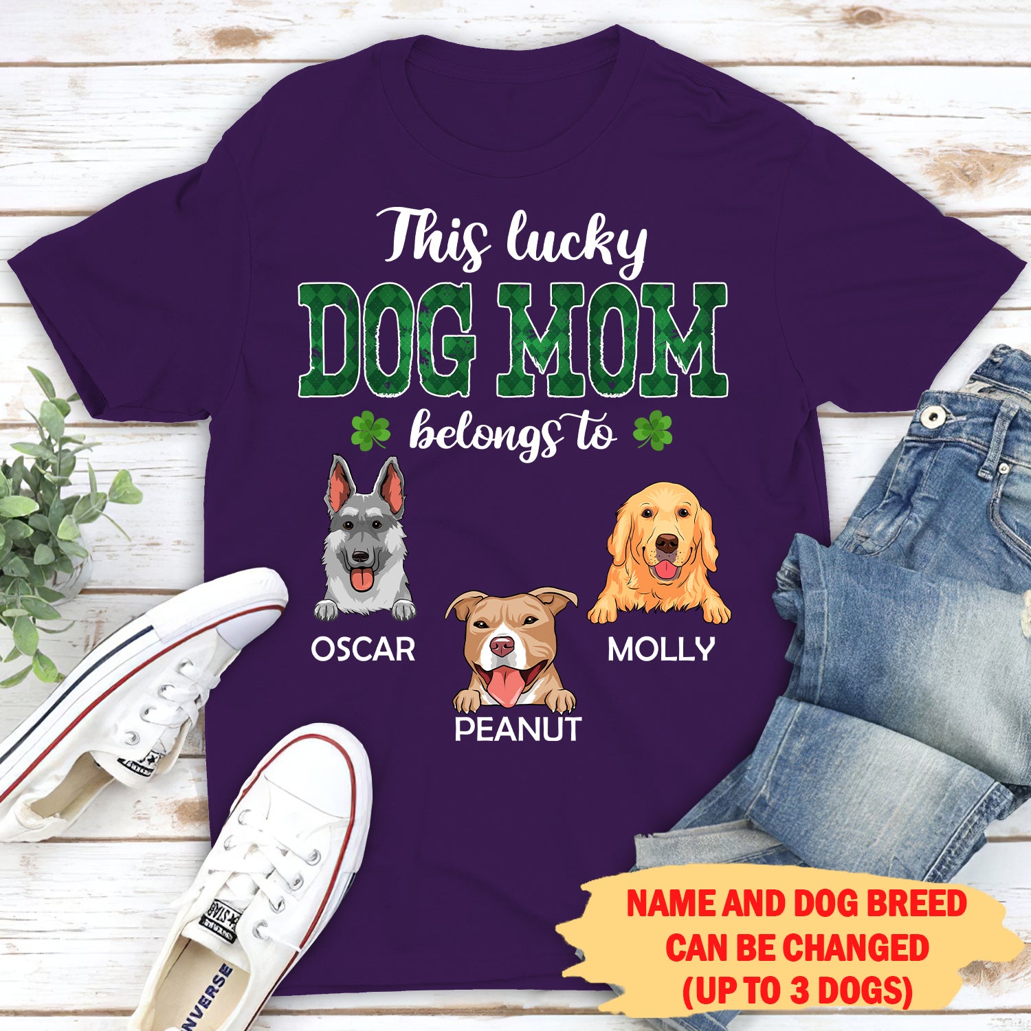 This Lucky Dog Mom Belongs To - Personalized Custom Unisex 5.3 oz Heavy Cotton T-shirt