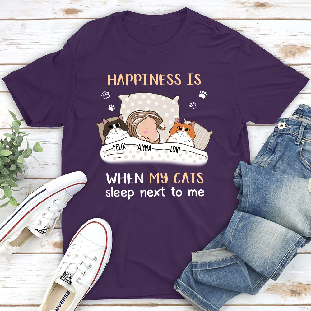 Cats Sleep Next To - Personalized Custom Unisex 5.3 oz T-shirt for Pet Lovers