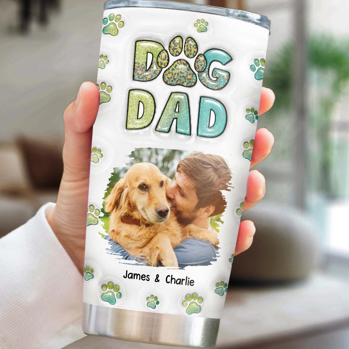 Dog Dad Handsome Chibi Photo Version 2 - Personalized Custom 3D Inflated Effect Stainless Steel 20oz Tumbler