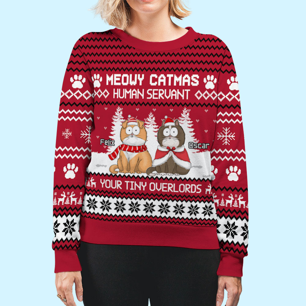 Meowy Human Servant - Unique Personalized Custom All-Over-Print Unisex 8.8 oz Sweatshirt for Pet Lovers