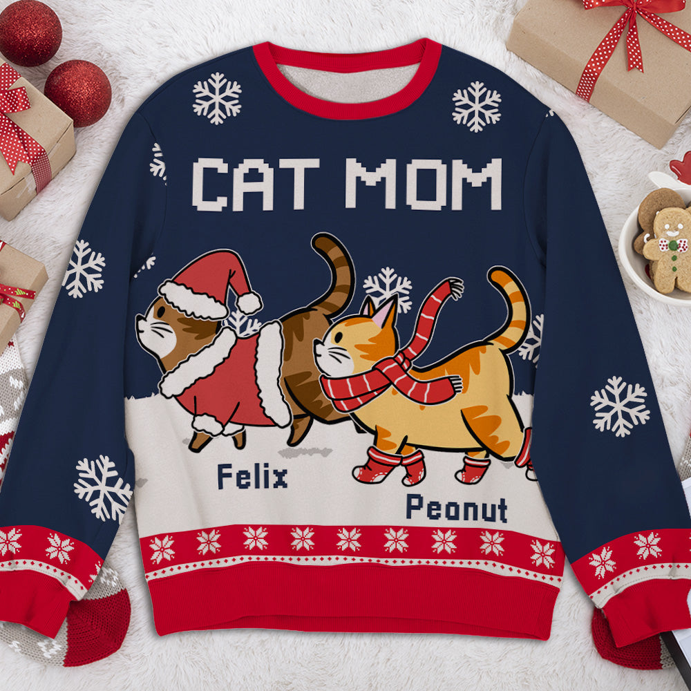 Unique Personalized Custom All-Over-Print Cat Dad/Mom Winter Sweatshirt - Ideal Gift for Pet Lovers