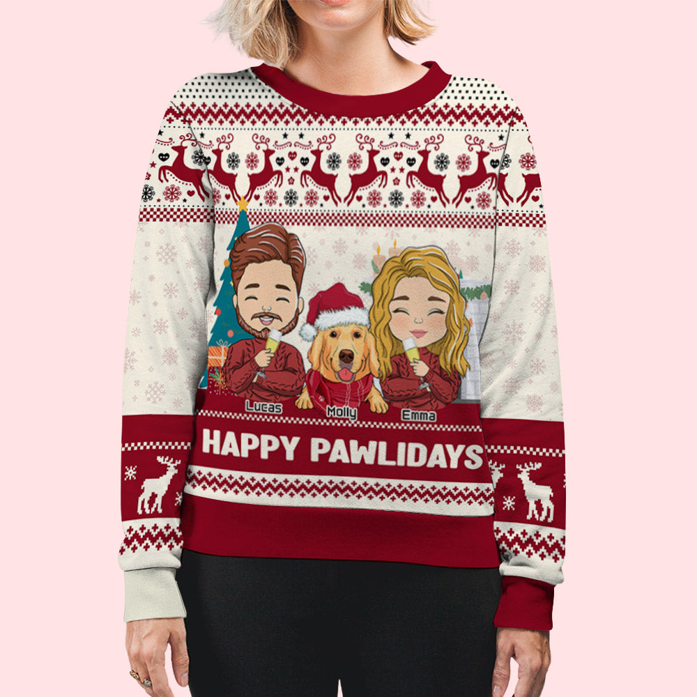 Pawlidays with Pets Couple - Personalized Custom All-Over-Print Unisex 8.8 oz Polyester Blend Sweatshirt for Pet Lovers