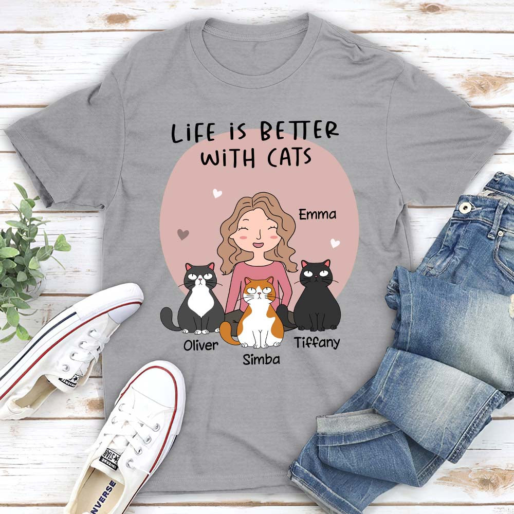 Life Is Better Cartoon - Customizable Personalized Unisex 5.3 oz T-shirt for Pet Lovers