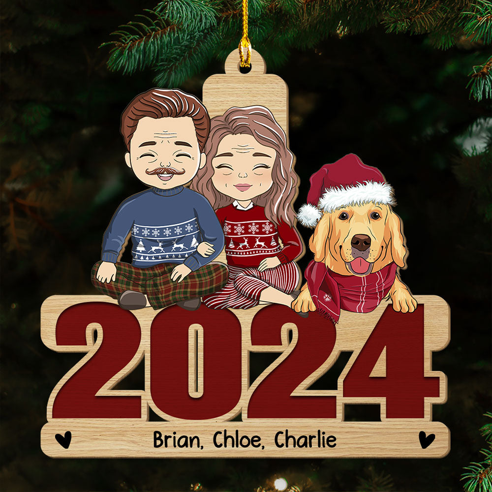 Holiday with Pets - Personalized Custom 1 - layered Wood Christmas Ornament for Pet Lovers