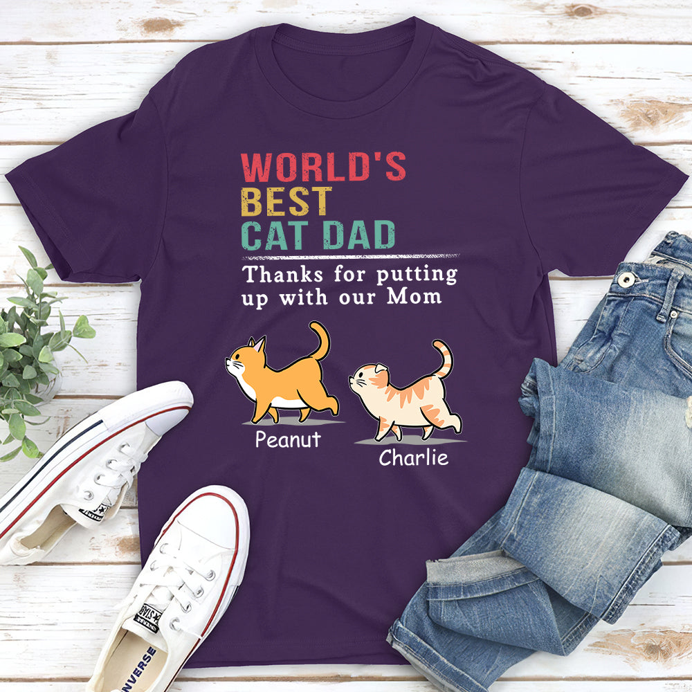 Cat Putting Up With Mom - Personalized Custom Unisex 5.3 oz T-shirt for Pet Lovers