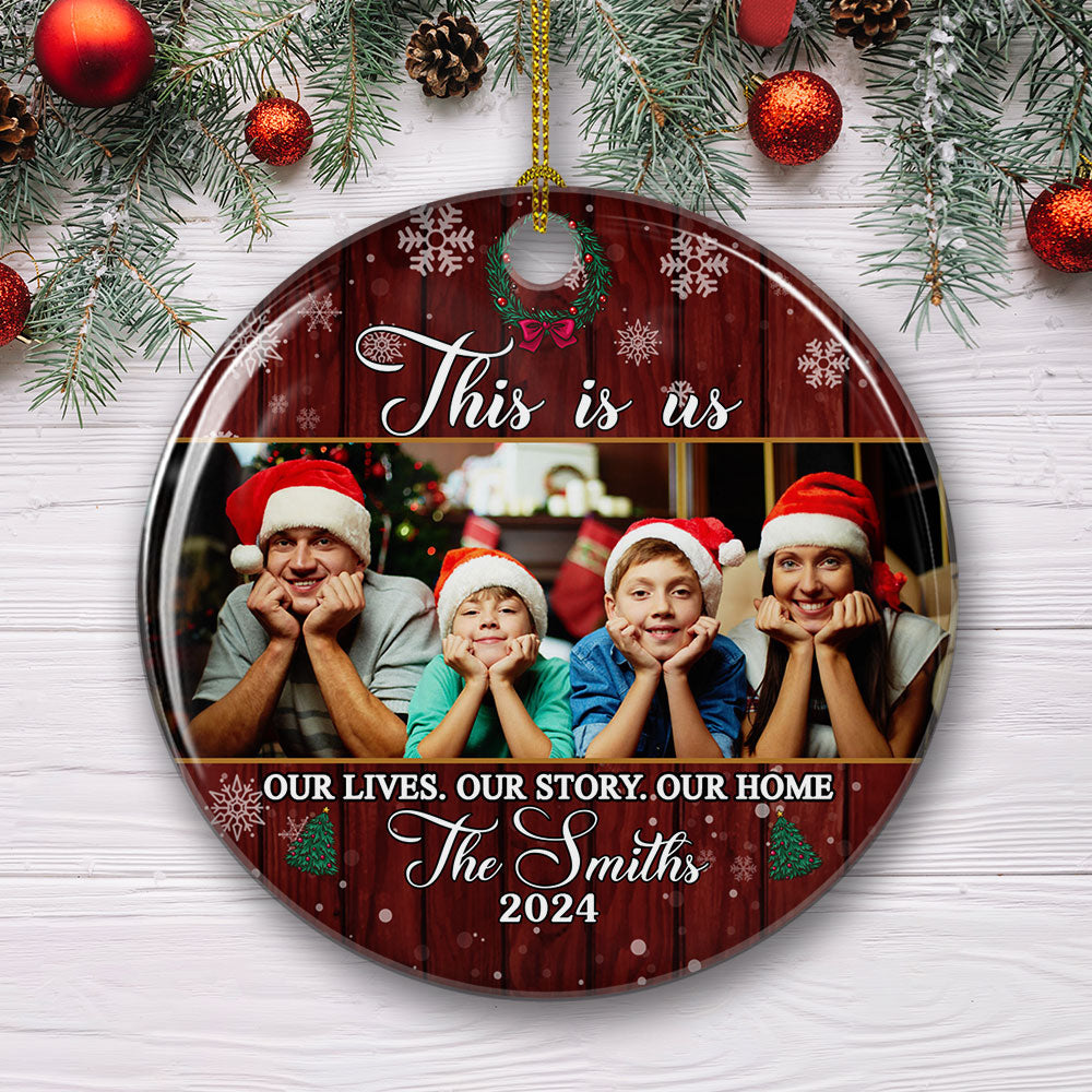 This Is Us - Personalized Custom Photo Circle Ceramic Ornament for Memorable Holidays