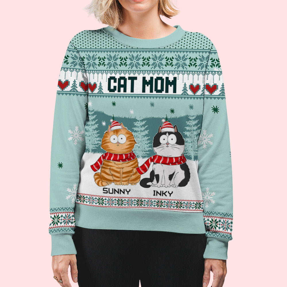 Cozy Winter Personalized Custom All-Over-Print Dog Mom Sweatshirt - Ideal Gift for Dog Lovers
