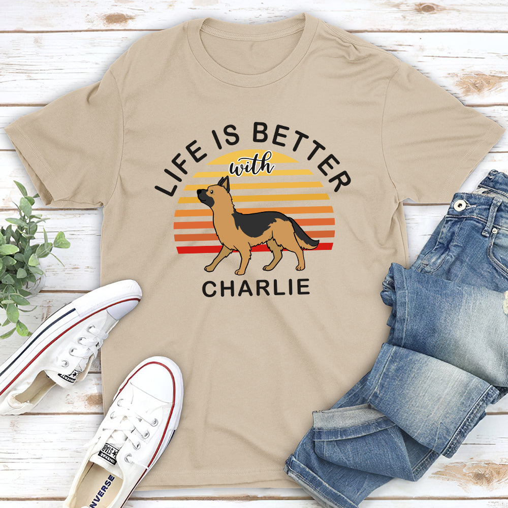 Life Is Better Dog Walking - Personalized Custom Unisex 5.3 oz T-shirt for Pet Lovers
