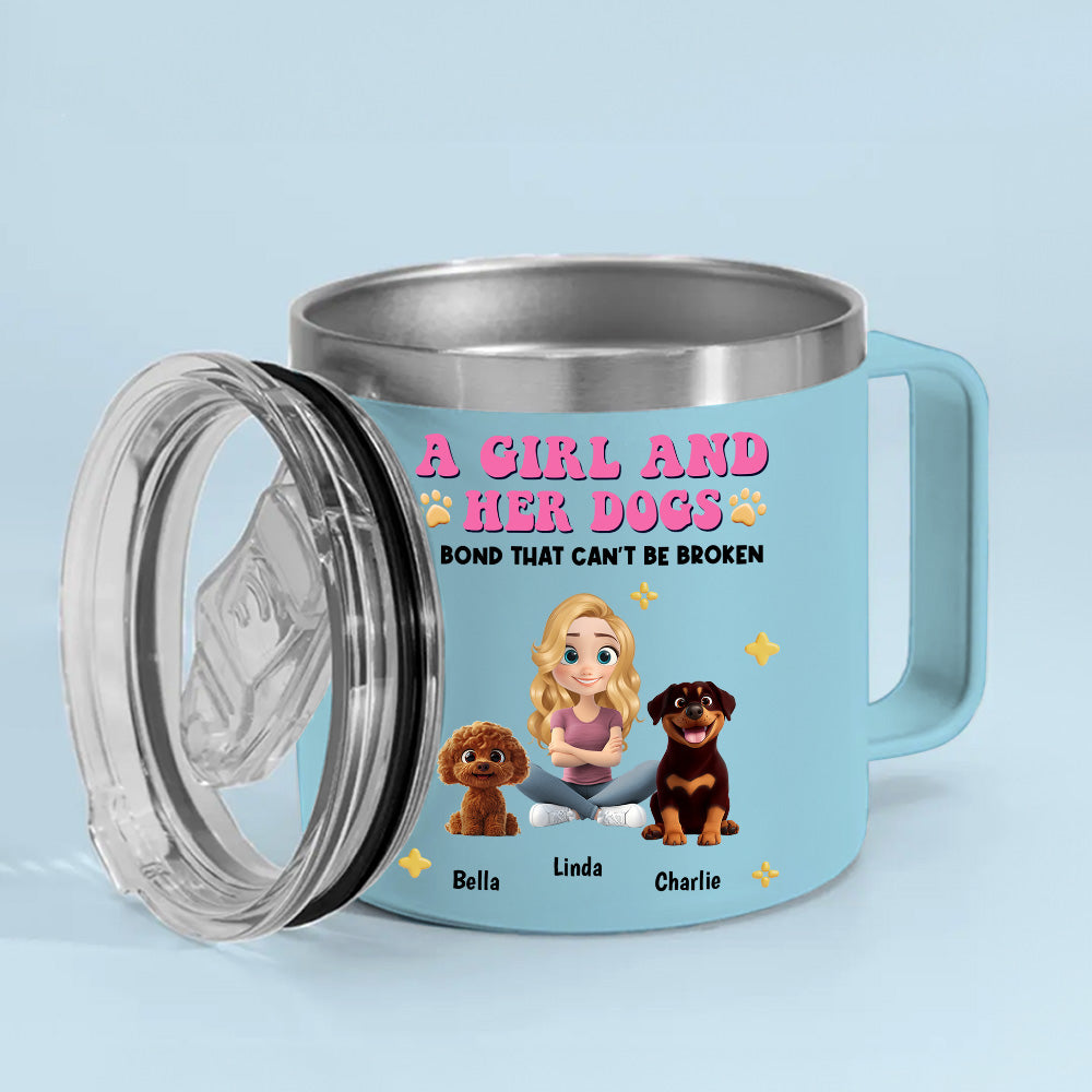Personalized Custom 14oz Stainless Steel Tumbler with Handle - A Girl And Her Dogs Design