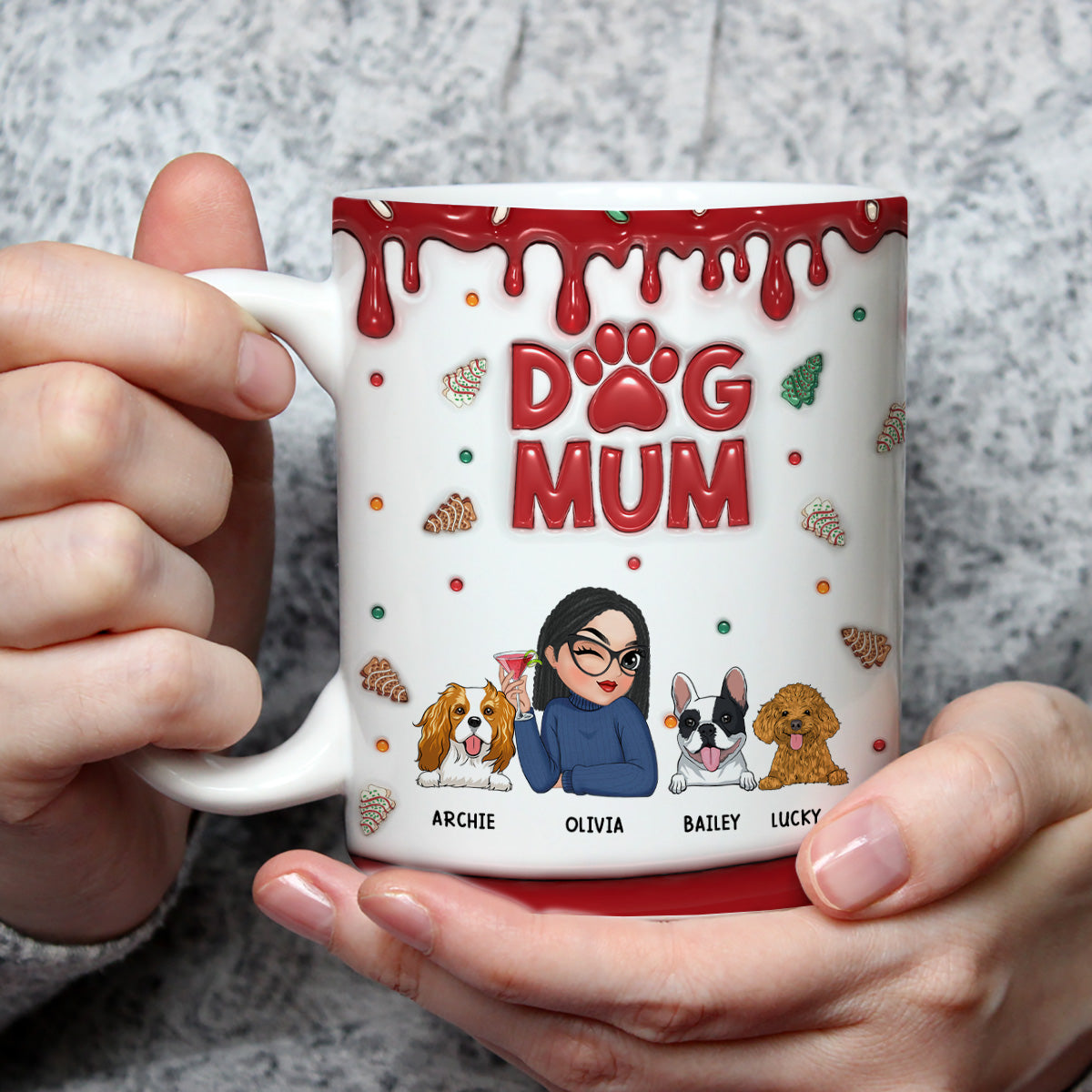 Charming Personalized Custom 3D Inflated Effect Lovely Dog Mom Cake Mug - 11oz