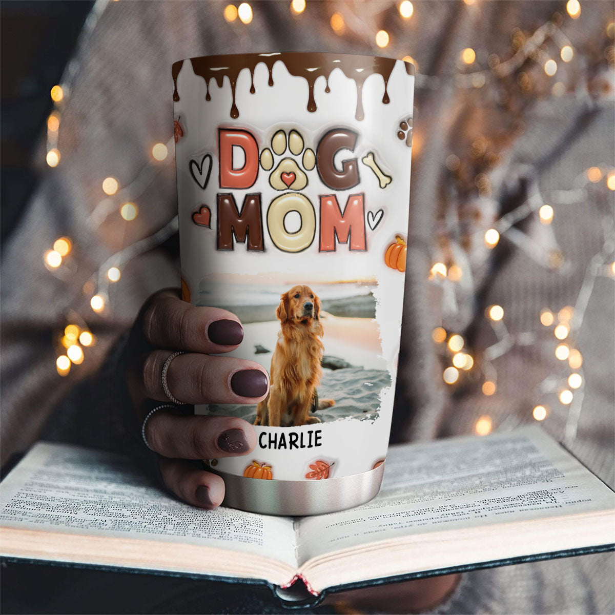 Customizable 3D Inflated Effect Personalized Tumbler for Mom of Dogs - Perfect for Fall Season
