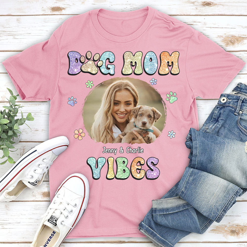 Personalized Custom Unisex Dog Mom Vibes Photo T-shirt - 5.3 oz