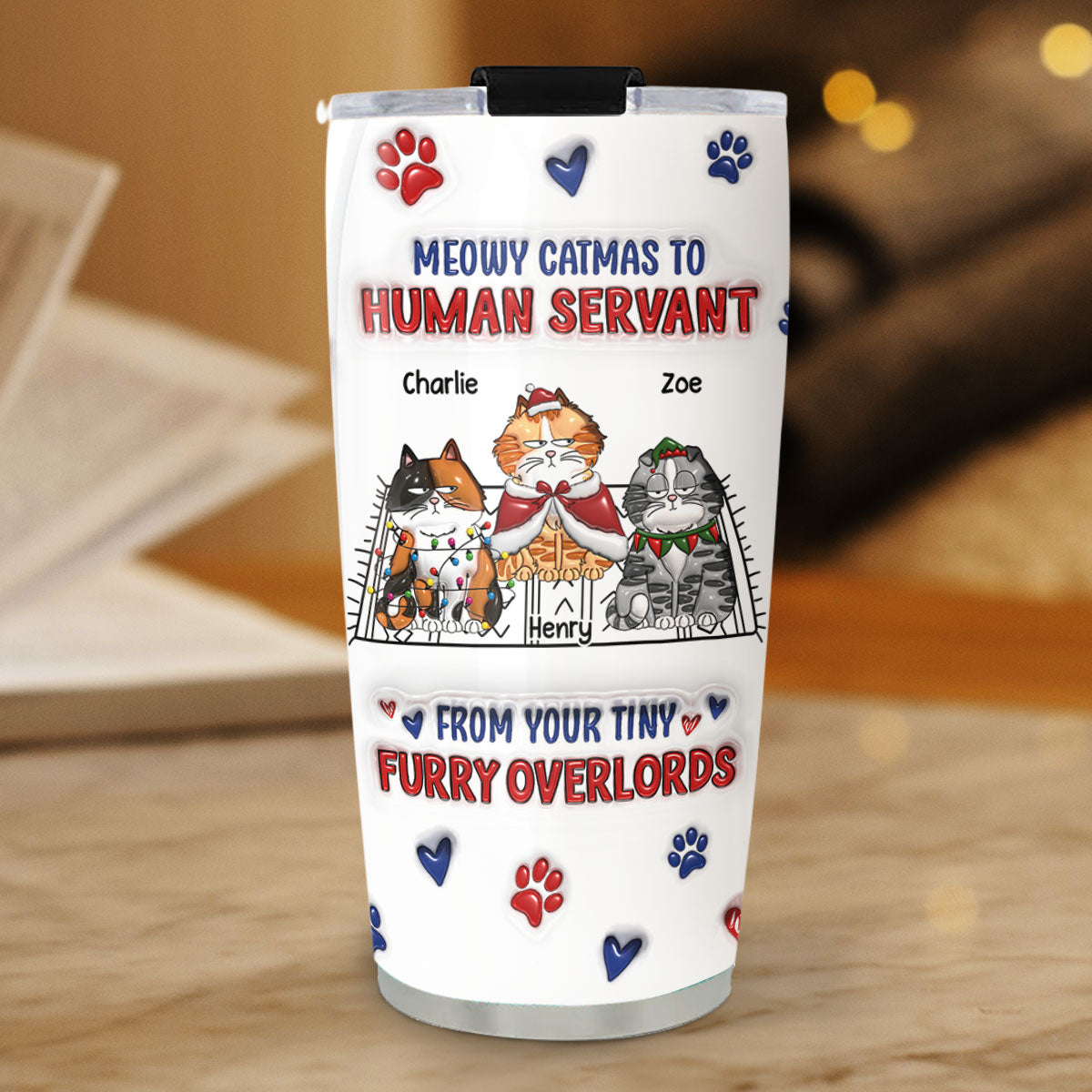 Meowy Catmas To Human Servant Ver 2 - Personalized 3D Inflated Effect Custom Tumbler with High - Quality Stainless Steel and Long - Lasting Temperature Retention