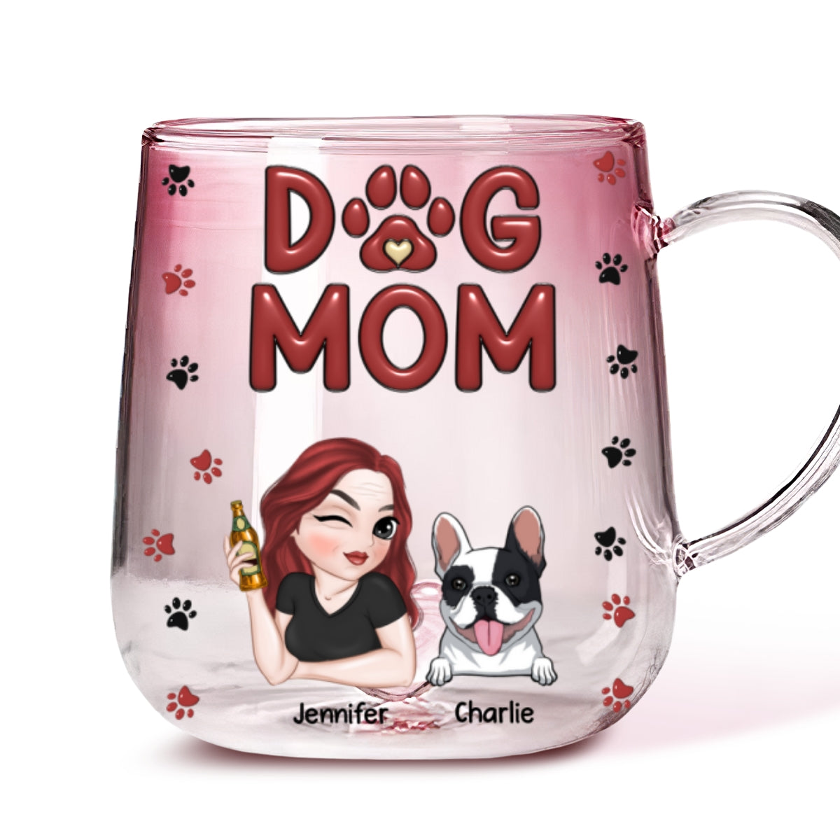 Charming Personalized Custom Pink Gradient Glass Mug for Dog Moms