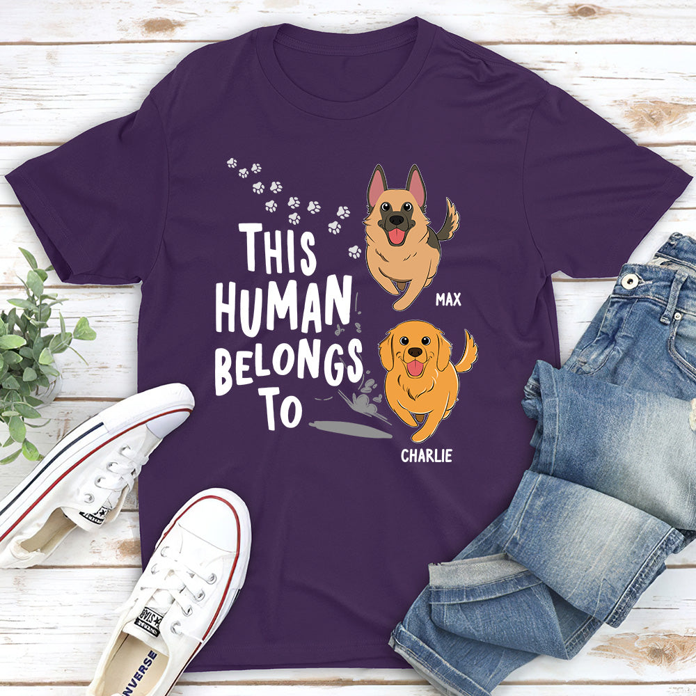 Unique Personalized Custom Unisex 'Human Belongs To Dogs' T-shirt for Pet Lovers