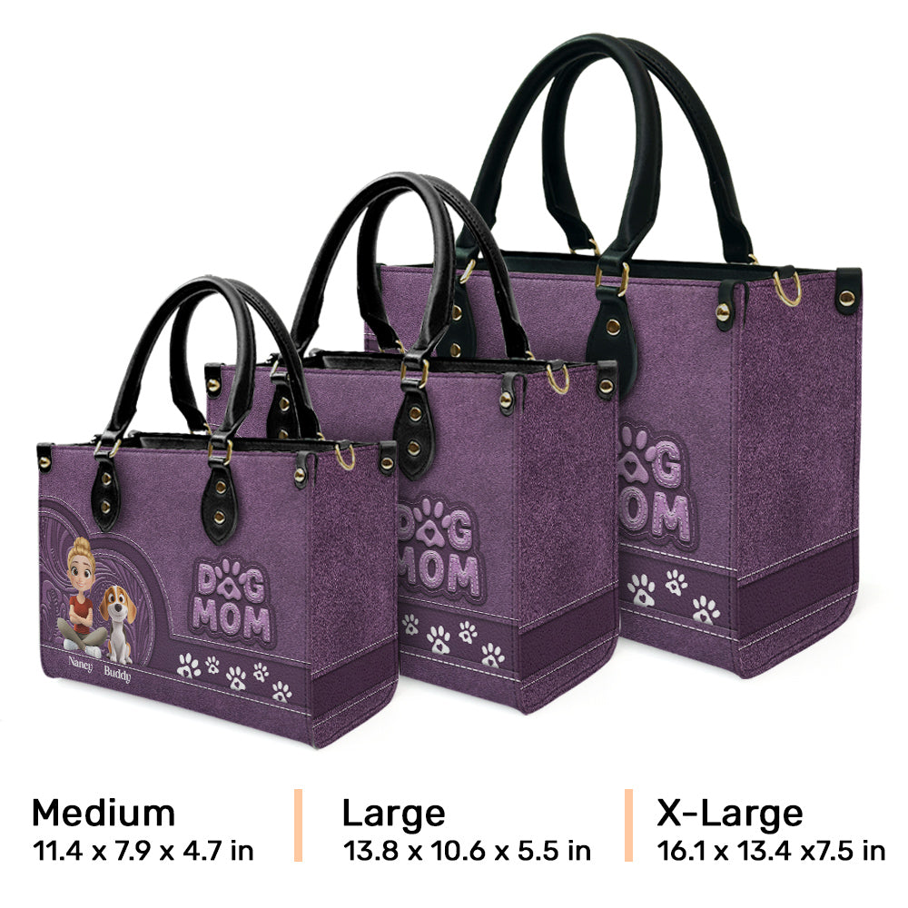 Adorable Chibi Cartoon Dog Mom Personalized Custom Leather Handbag