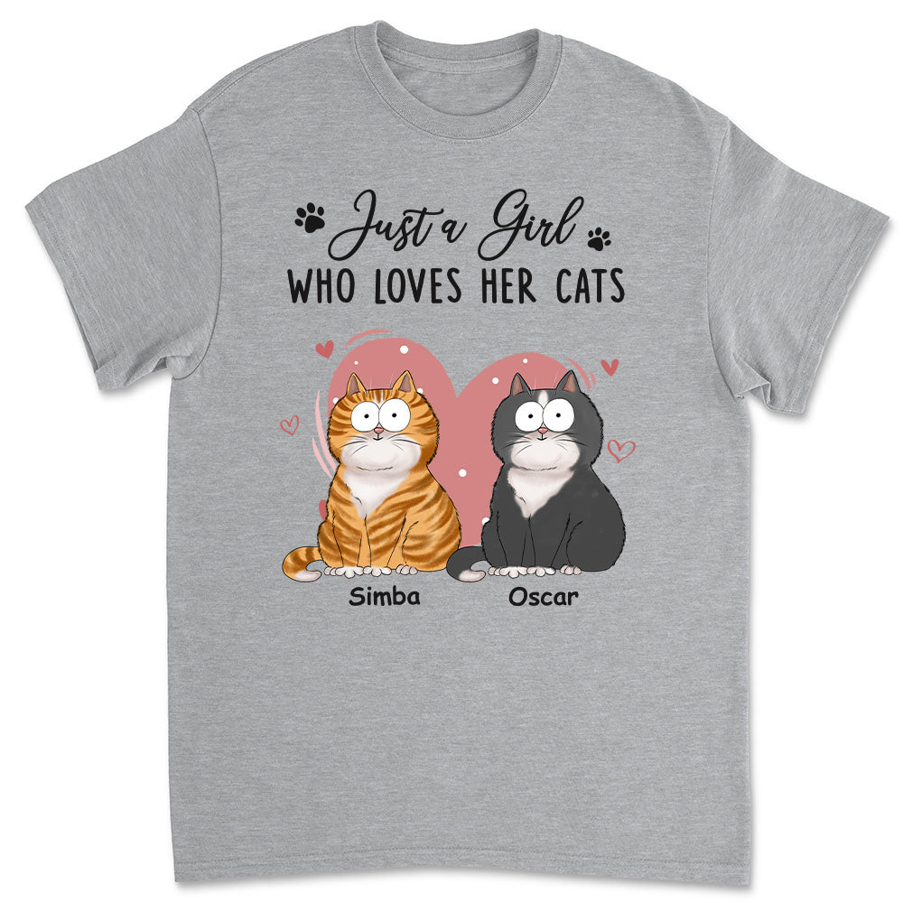 A Girl Loves Cats - Personalized Custom Unisex 5.3 oz T-shirt for Pet Lovers