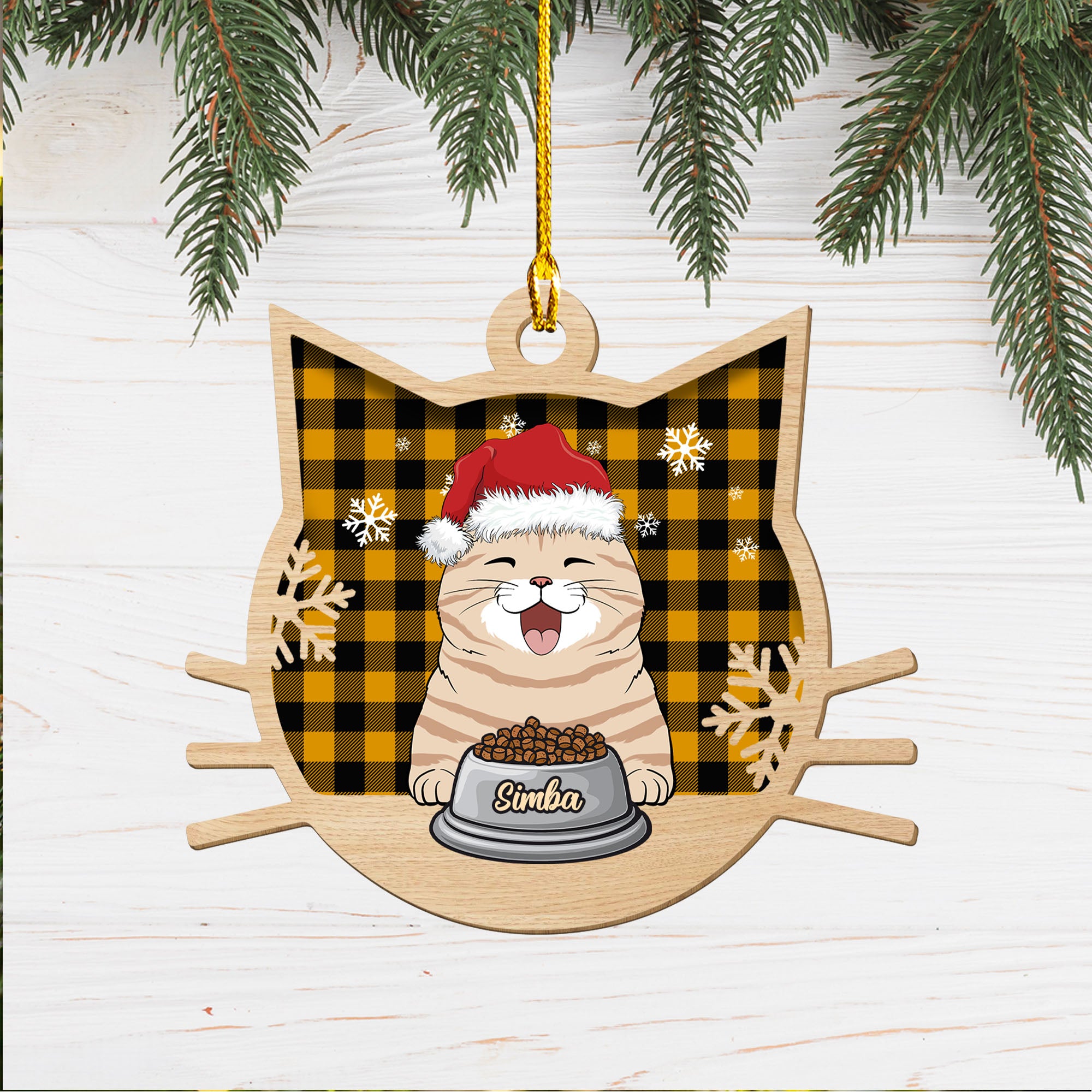 Funny Personalized Custom 1-layered Wood Cat Christmas Ornament