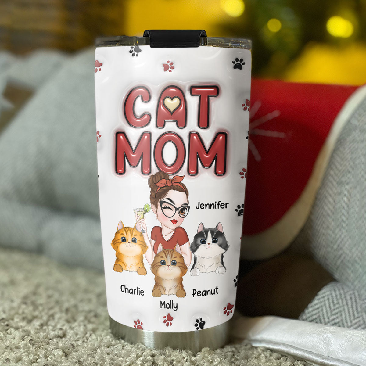 Charming Personalized Custom 3D Inflated Effect Tumbler for Cat Moms