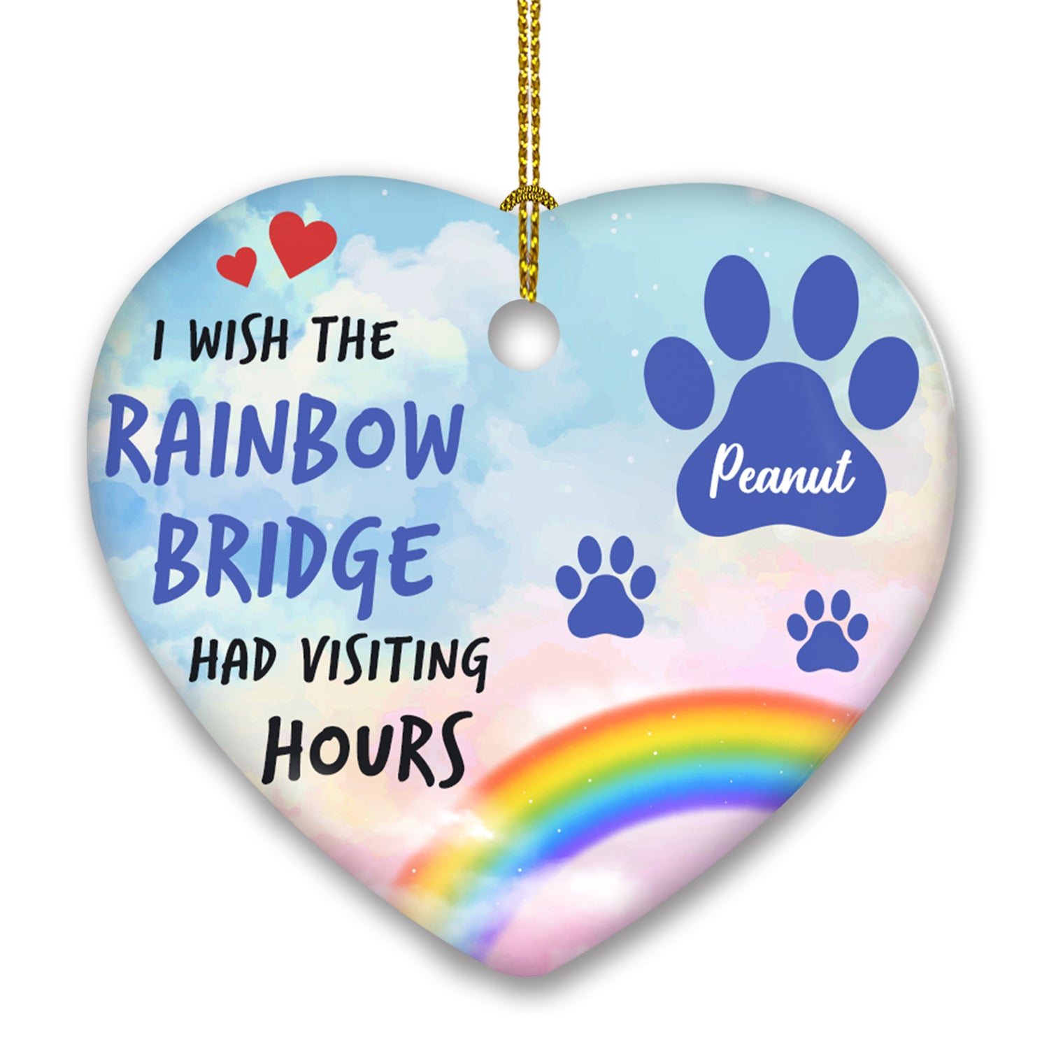 Rainbow Bridge - Exquisite Personalized Custom Heart Ceramic Christmas Ornament for Pet Lovers
