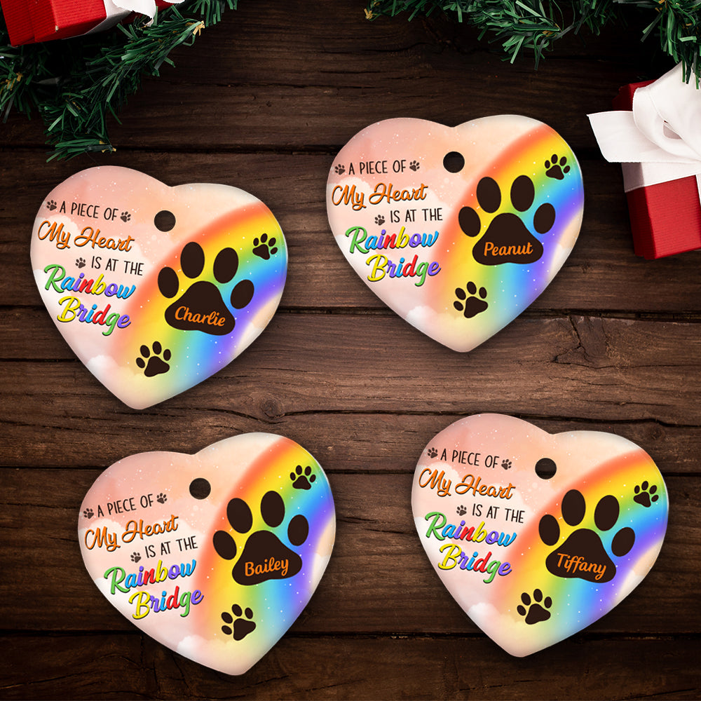 At The Rainbow Bridge - Exquisite Personalized Custom Heart-Shaped Premium White Ceramic Christmas Ornament