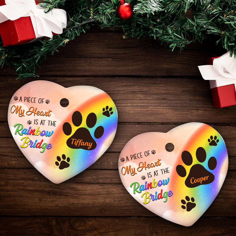 At The Rainbow Bridge - Exquisite Personalized Custom Heart-Shaped Premium White Ceramic Christmas Ornament