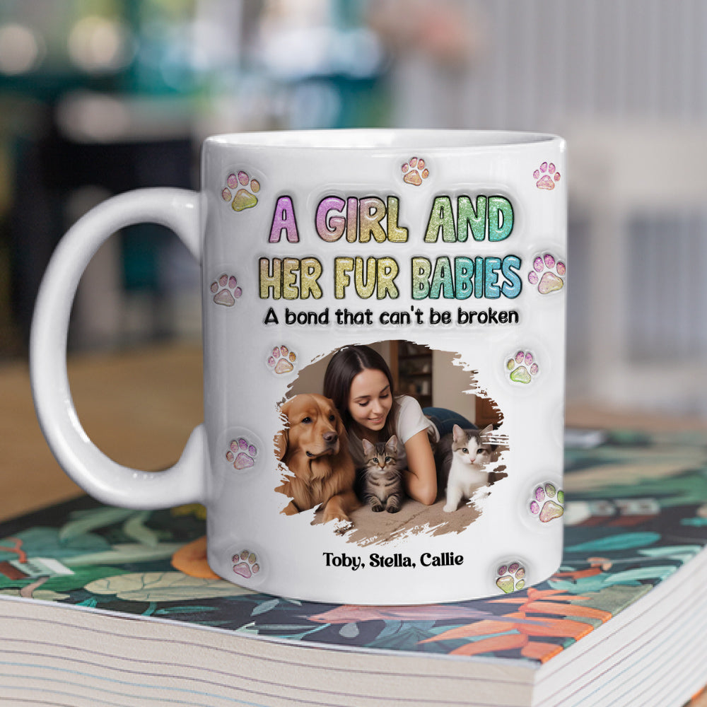 Personalized Custom 3D Inflated Effect Mug with A Girl And Her Fur Babies Photo - 11oz & 15oz