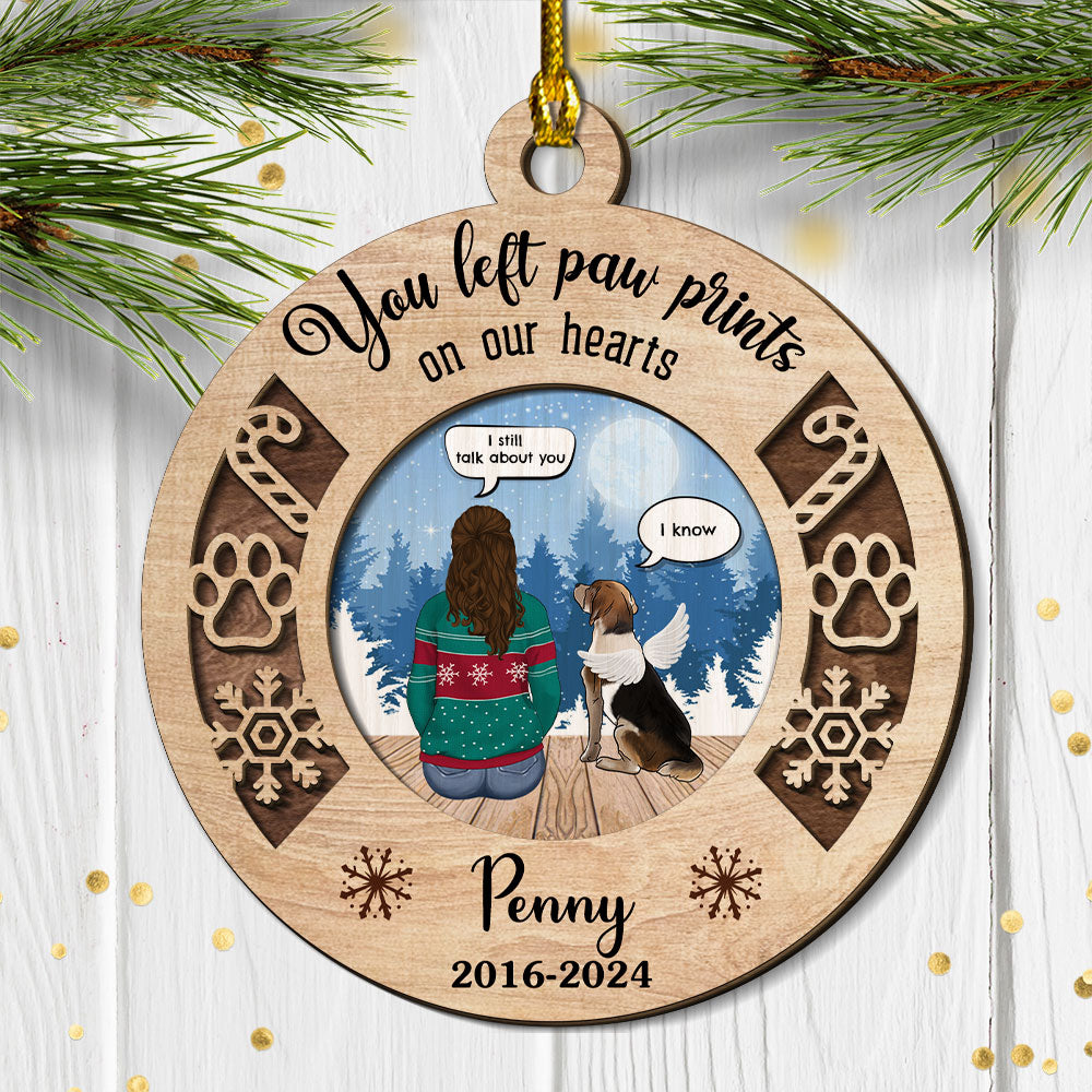 You Left Paw Prints Personalized Custom 2-layered Wood Memorial Ornament for Pet Lovers