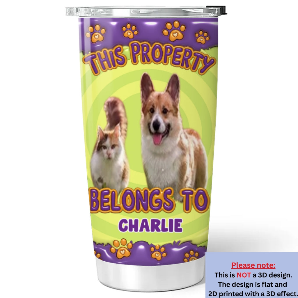 Personalized Custom 3D Inflated Effect Tumbler with This Property Belongs To Dogs Cartoon Photo - 20oz High - Quality Stainless Steel