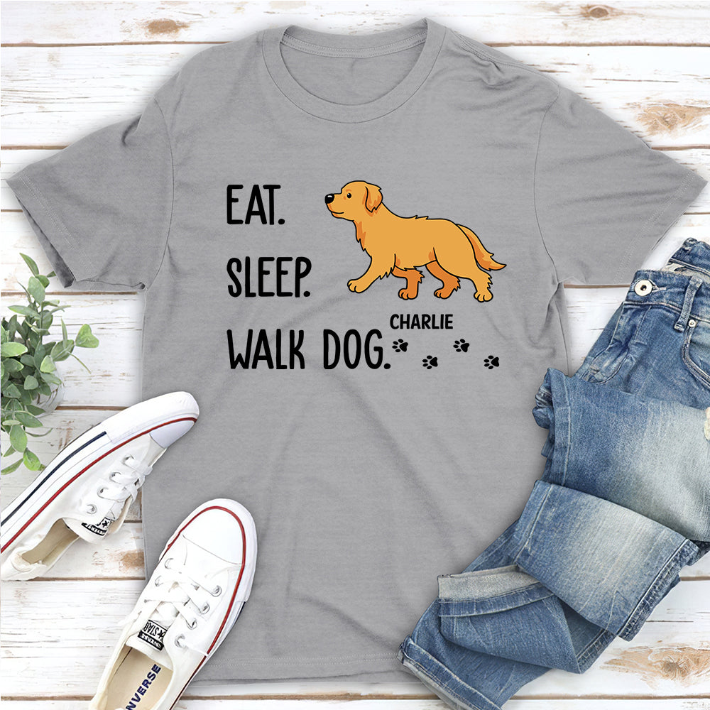 Eat Sleep Walk Dog - Customizable Personalized Unisex Cotton T-shirt for Pet Lovers