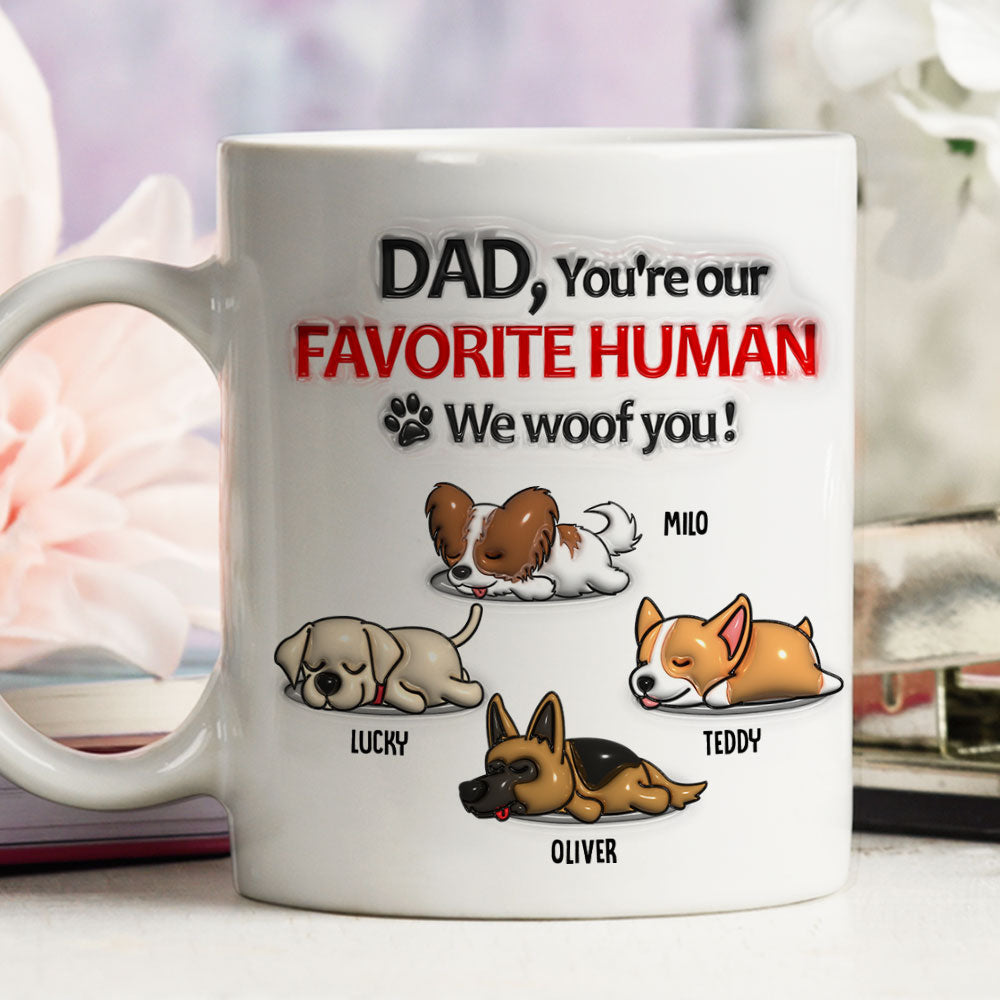 Personalized Custom 3D Inflated Effect 'Woof You Dad' Mug - 11oz and 15oz High - quality Ceramic