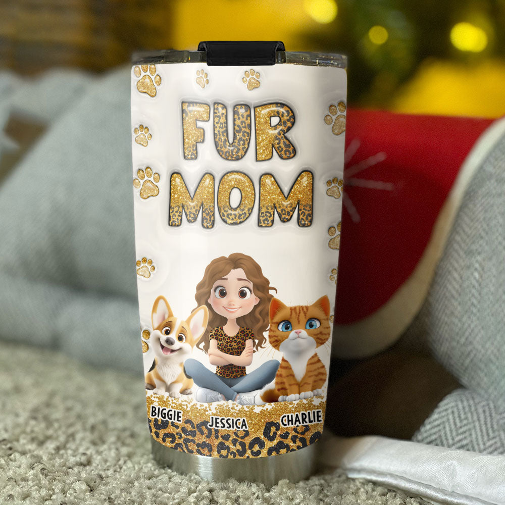 Fur Mom Leopard Personalized Custom 3D Inflated Effect 20oz Stainless Steel Tumbler