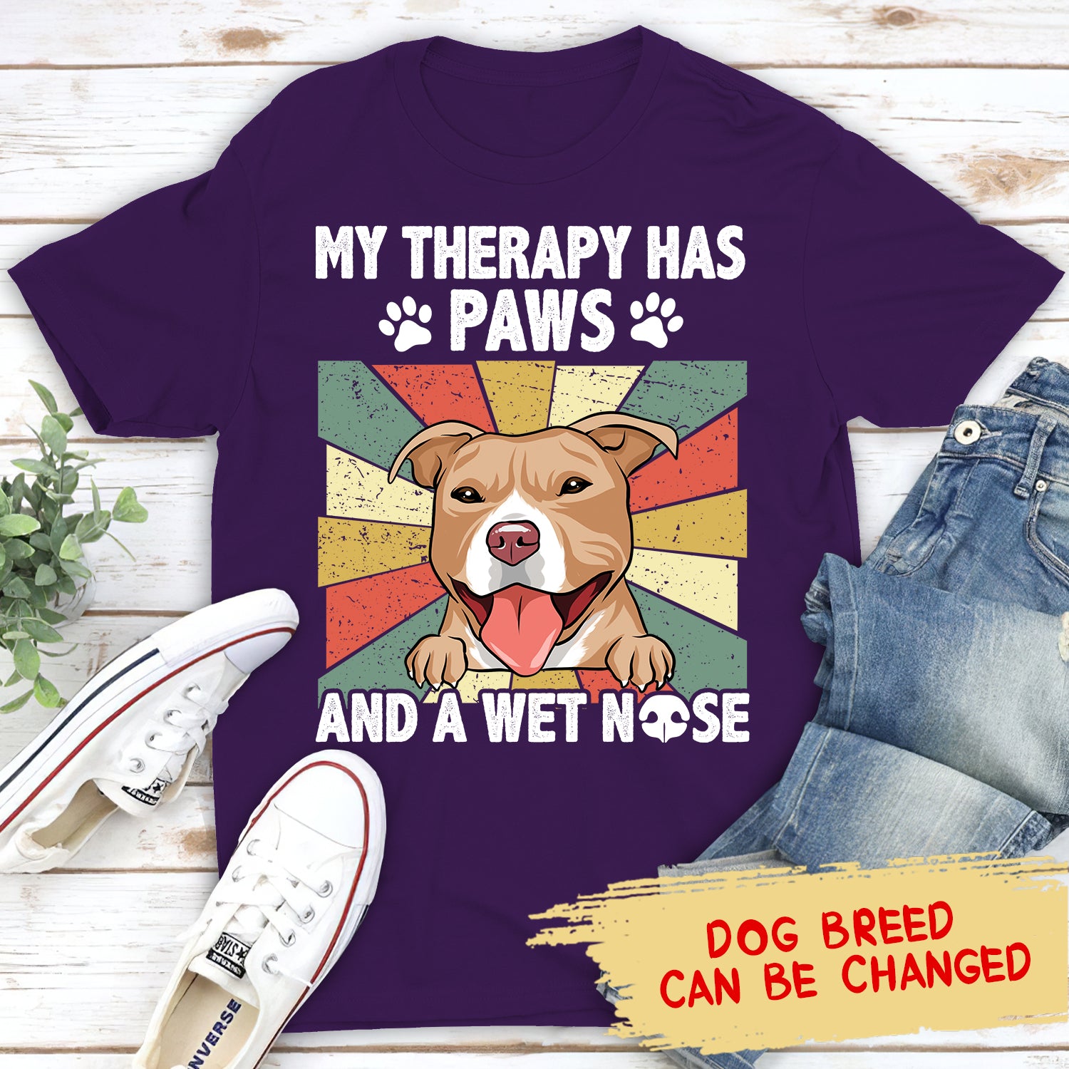 My Therapy Has A Wet Nose - Personalized Custom Unisex 5.3 oz T-shirt for Pet Lovers