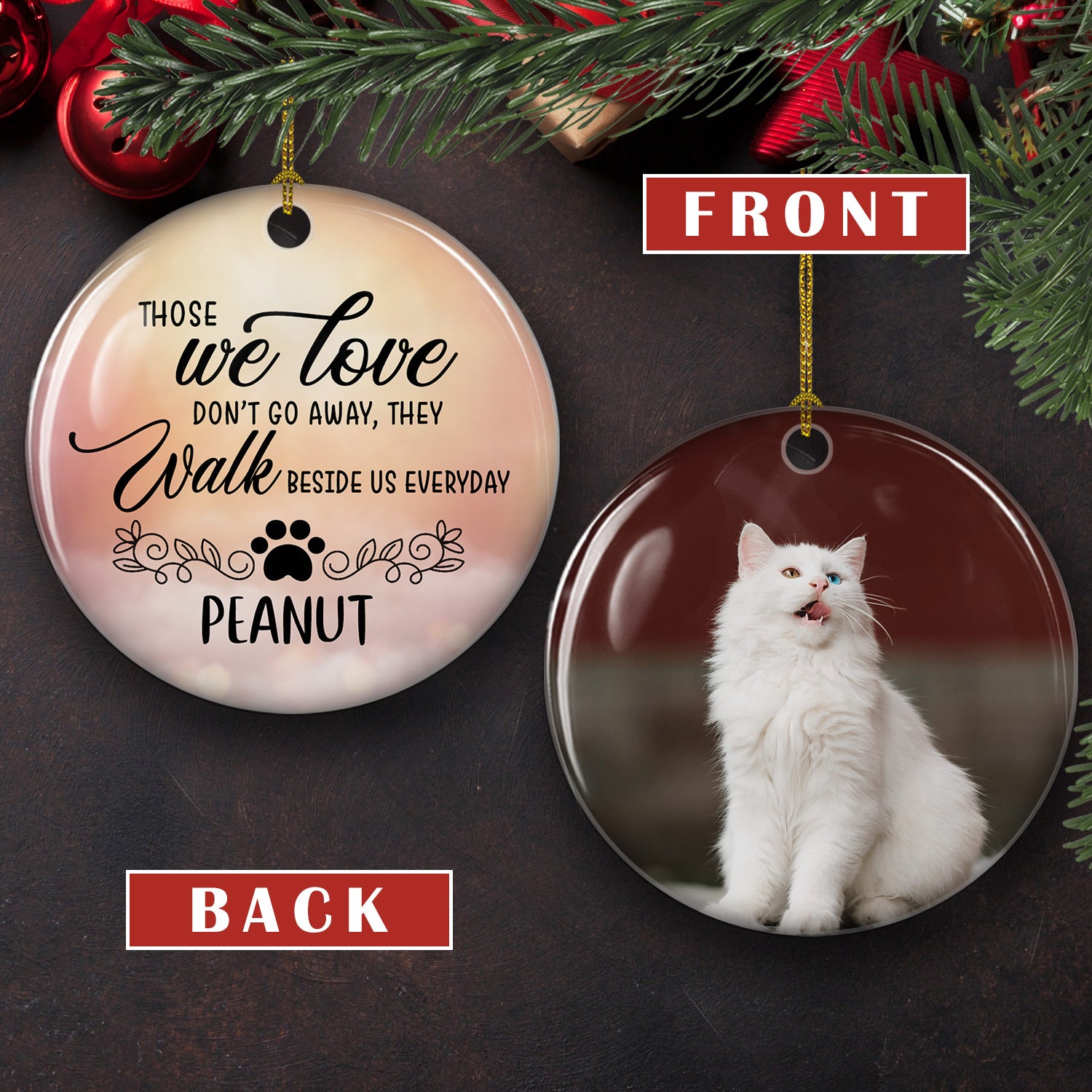 Once By My Side - Exquisite Personalized Custom Circle Ceramic Ornament for Pet Lovers