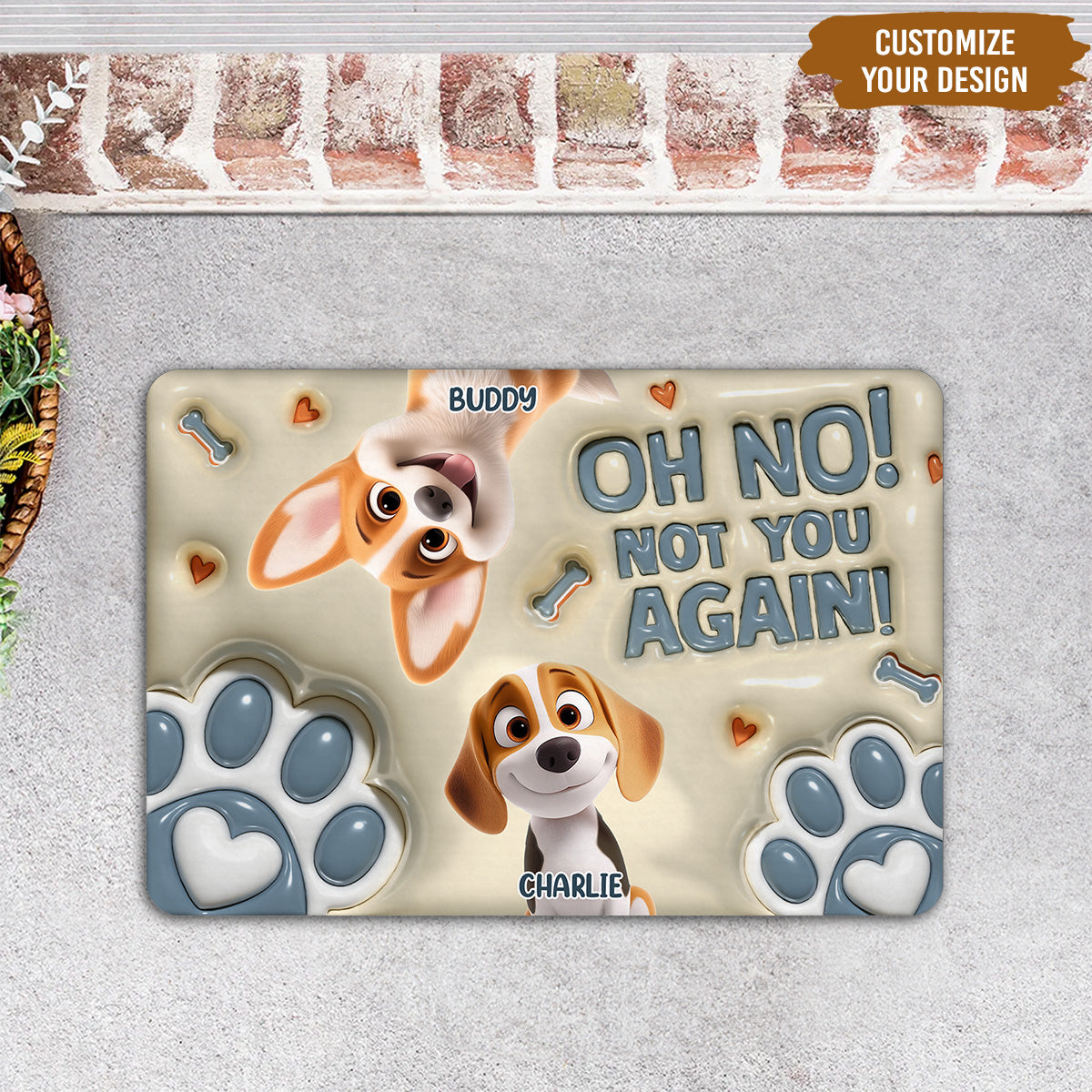 Paws Or Feet Welcome Here - Personalized Custom 3D Inflated Effect Doormat with High - Quality Sublimation Printing