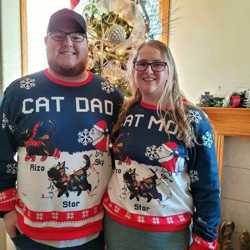 Unique Personalized Custom All-Over-Print Cat Dad/Mom Winter Sweatshirt - Ideal Gift for Pet Lovers
