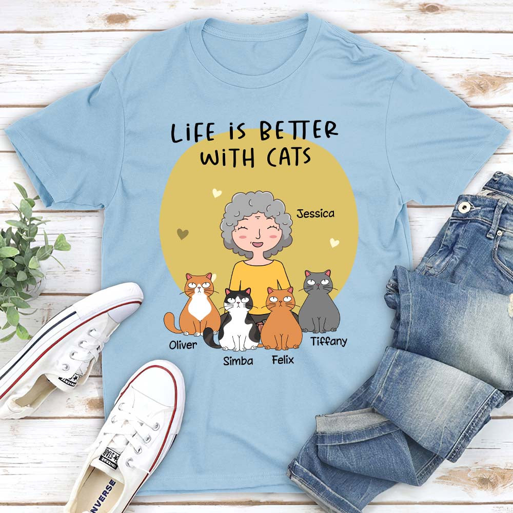 Life Is Better Cartoon - Customizable Personalized Unisex 5.3 oz T-shirt for Pet Lovers