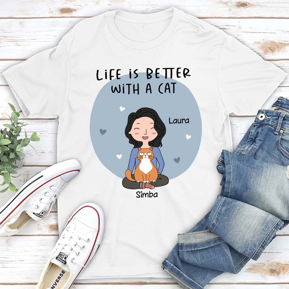 Life Is Better Cartoon - Customizable Personalized Unisex 5.3 oz T-shirt for Pet Lovers
