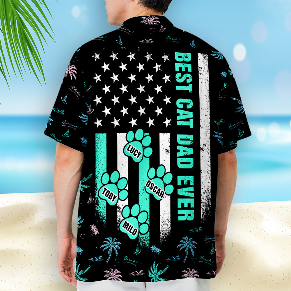 Best Cat Dad Ever Paw - Customizable Personalized Hawaiian Shirt for Summer