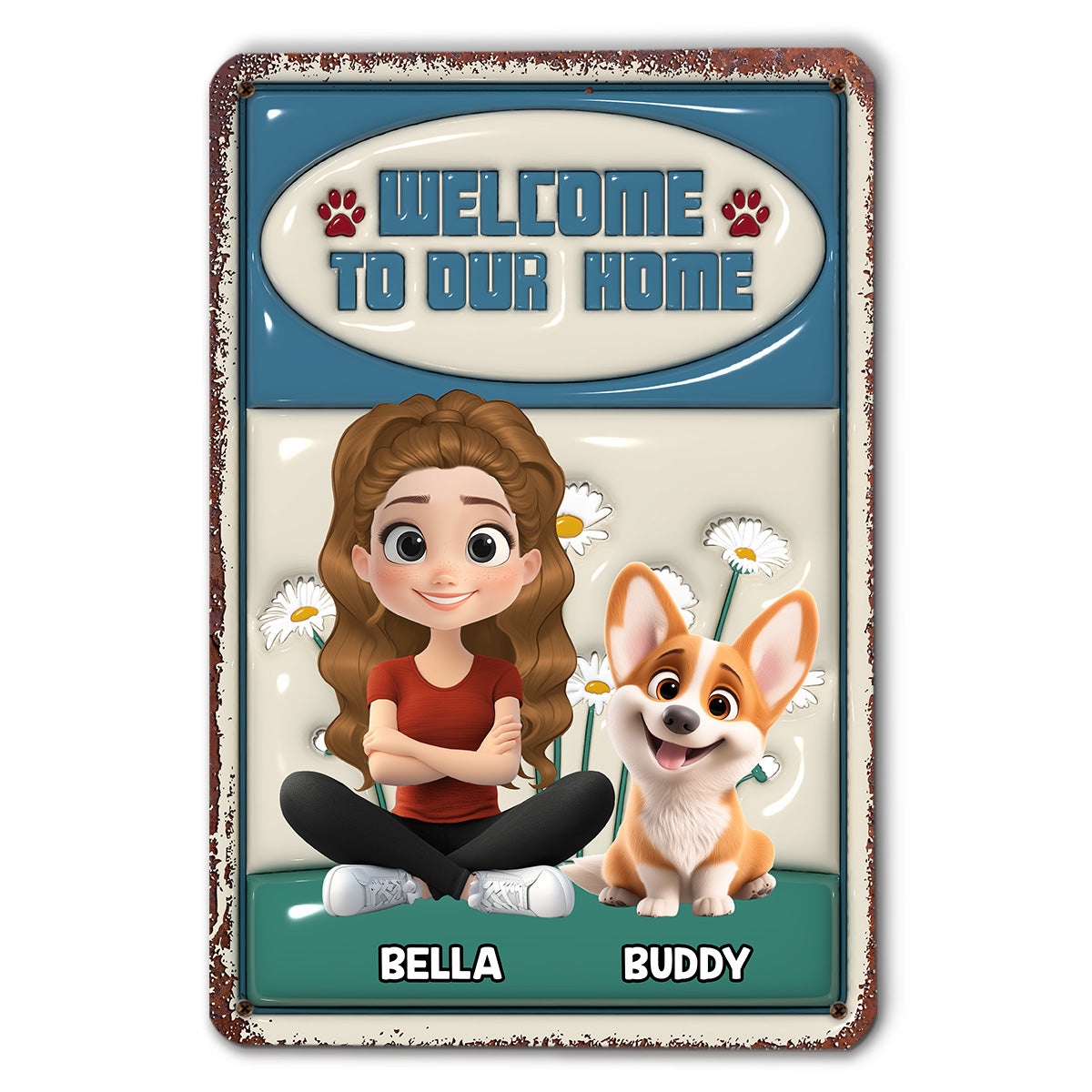 Welcome To Our Home - Personalized Custom 3D Inflated Effect Heavy Gauge Aluminum Metal Sign in 8' x 12' and 12' x 18' Sizes